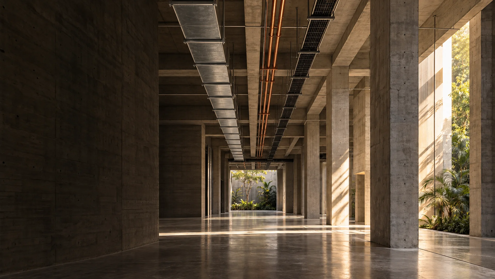 Conceptual architectural study of light, concrete and exposed building services